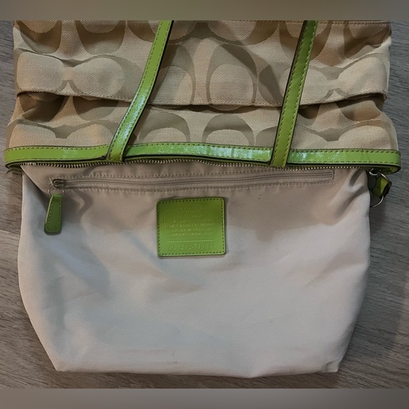 Coach Signature Khaki Lime Stripe Tote Bag - Picture 7 of 16